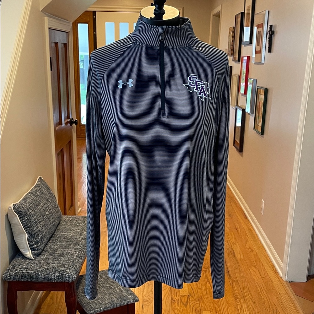 Under Armour Black and White Striped Quarter-Zip Pullover